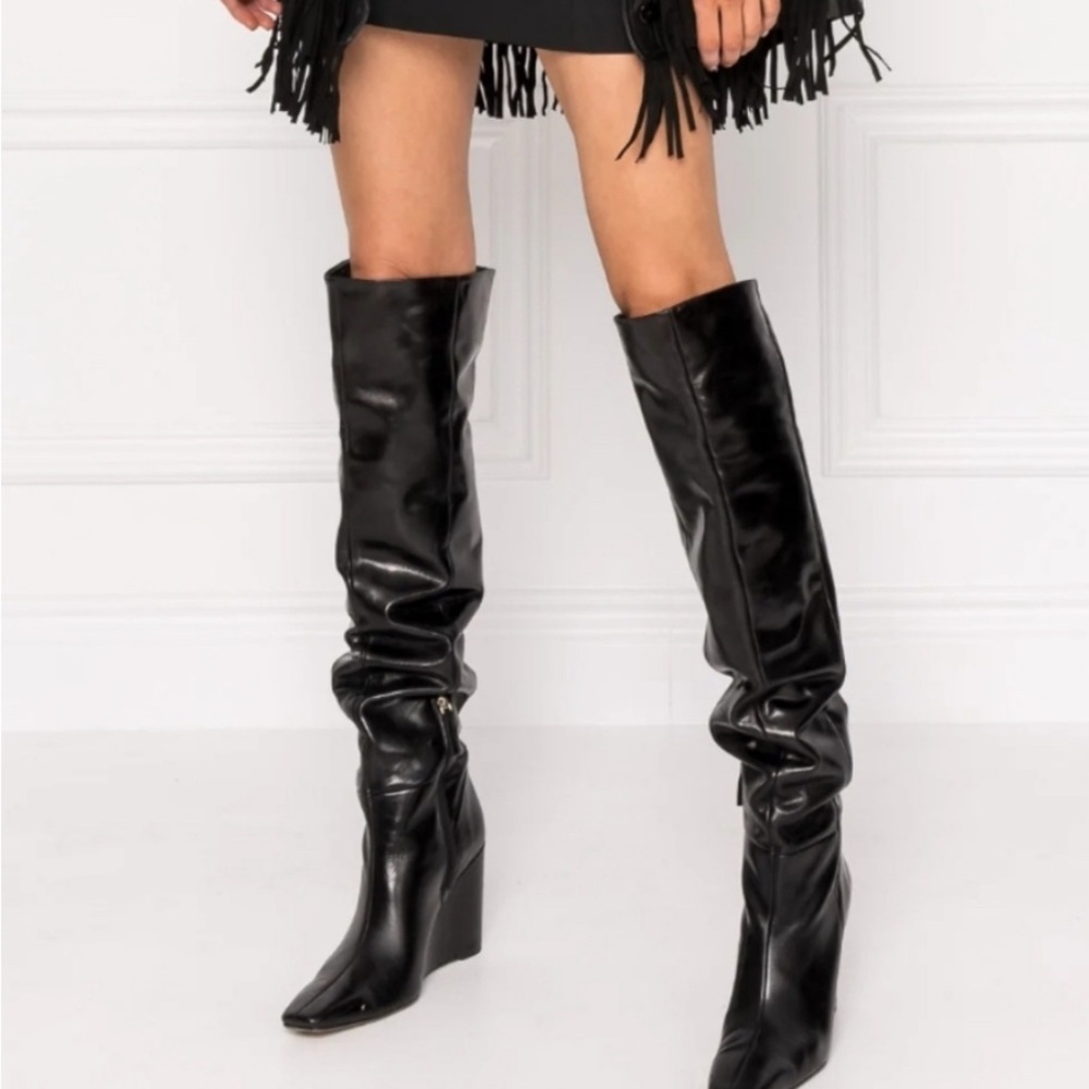 Zara Genuine Leather Over the Knee Black Boots - Size 8